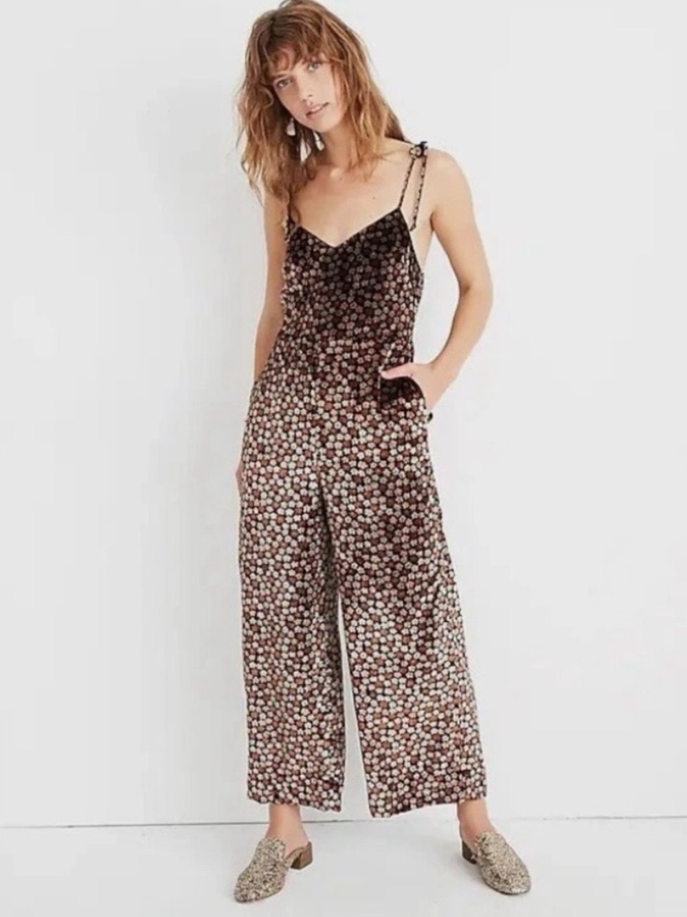 Madewell Velvet Thistle Cami Jumpsuit in Petite Blooms New Size 10 Wideleg